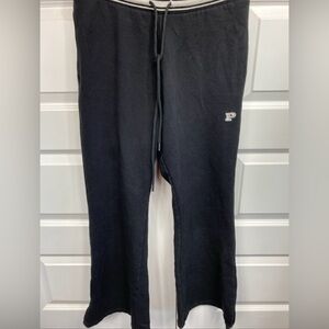 Victorias Secret PINK  Striped Logo  Joggers Sweatpants Wide Leg Black Medium